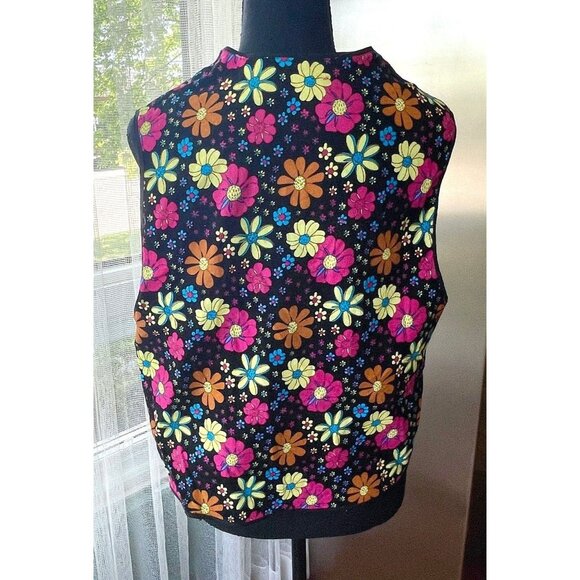 Vintage hippie vest, black, yellow, orange, hot pink crazy daisies, flower power - Picture 6 of 10